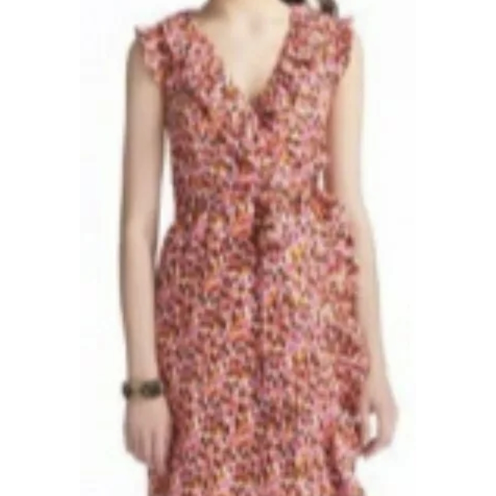$398 Kate Spade 6 Pink Purple Orange Brown Ruffle Silk Audrey Geo Wrap Dress